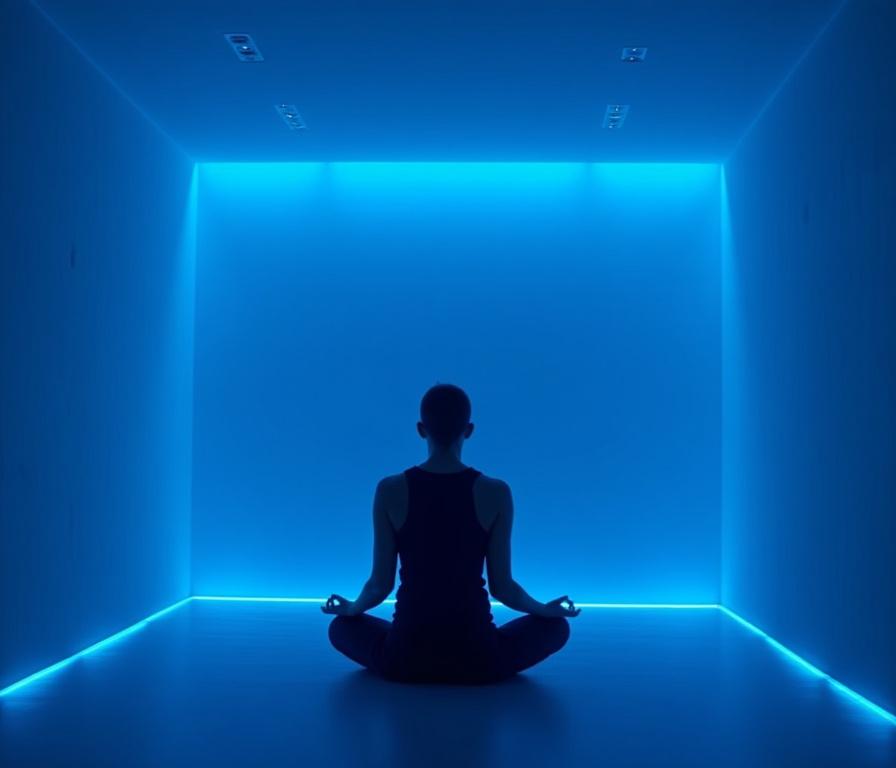 Serene meditation space with neon lighting